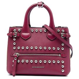 Borsa satchel Burberry Baby in pelle borchiata e banner House Check viola