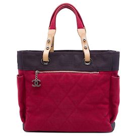 mala Chanel Paris Biarritz Large em lona acolchoada vermelha