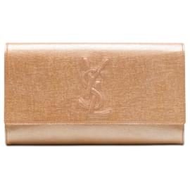 Clutch Saint Laurent Belle De Jour Large in vernice testurizzata monogramma Beige