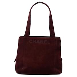 Borsa Tote Chanel in camoscio rosso con logo LAX