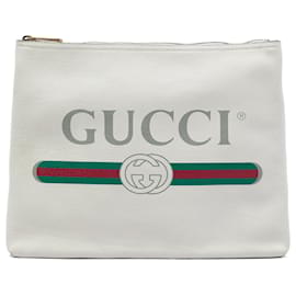 Clutch Portfolio Gucci Medium in pelle di vitello bianca con logo