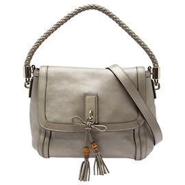 Goldene Gucci Bella Flap Satchel aus Kalbsleder