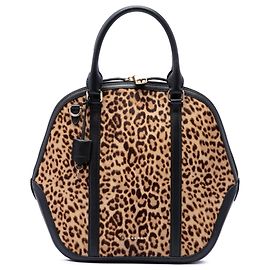 Borsa Bowling Satchel Orchard Burberry Large in pelo di pony con stampa leopardata marrone