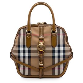 Borsa Burberry Medium House Check Canvas Bridle Owl Orchard Marrone