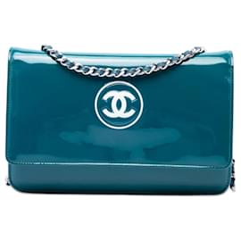 Borsa a tracolla Chanel CC Patent Wallet On Chain Blu