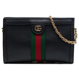 Borsa a tracolla Gucci Small Ophidia Chain in pelle di vitello nera con banda Web