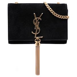 Borsa a tracolla Small Velvet Monogram Kate Tassel Saint Laurent Nera