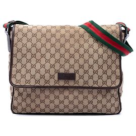Borsa a tracolla con patta Gucci GG Canvas Web Beige