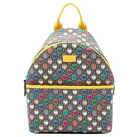 Beige Gucci Kids GG Supreme Web Hearts Backpack