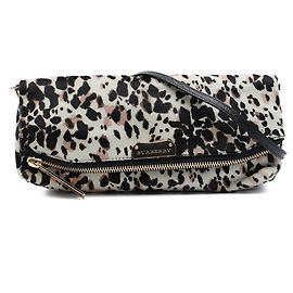 Clutch Burberry bianca in pelo di vitello con stampa leopardata, patta e tracolla crossbody