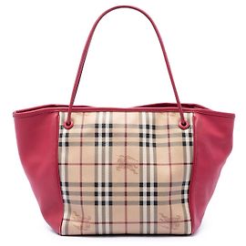 Sac Tote Canterbury Burberry Small en toile enduite Haymarket Check beige et cuir de veau