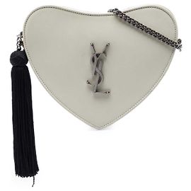 Saint Laurent Sac Coeur Crossbody aus glattem weißem Kalbsleder mit Quaste