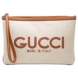 Clutch Gucci in tela logo beige