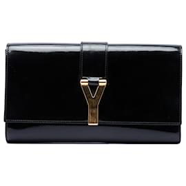 Saint Laurent Chyc Ligne Clutch aus Lackleder in Schwarz