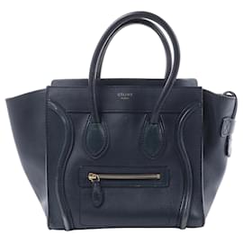 Bolsa de mão CELINE Luggage Micro em couro azul marinho - Céline