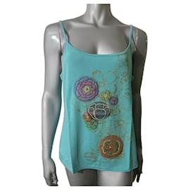 Autre Marque Camiseta de tirantes Chacok turquesa con bordados florales