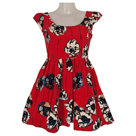 Miu Miu rotes Baumwollkleid mit Blumenprint