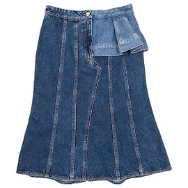 Alexander McQueen SS19 Denim-Midirock mit Rüschen und Einsätzen