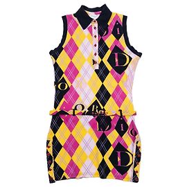 Mini abito polo da golf senza maniche con logo Argyle e cintura Dior by Galliano AW04