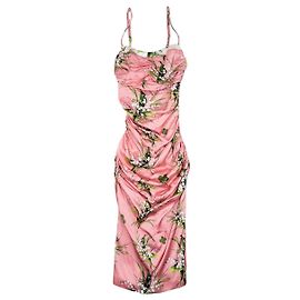 Vestido midi Roberto Cavalli de los años 2010 con estampado floral y fruncidos