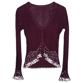 Cardigã de malha Roberto Cavalli dos anos 2000 com lantejoulas e botões de strass