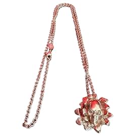 Collana Alexander McQueen con pendente teschio e fiore in argento - Alexander Mcqueen