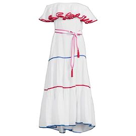 Autre Marque Paolita Schulterfreies Maxi-Kleid mit Stufenrock und Quasten-Gürtel