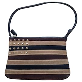 Burberry Striped Suede Studded Shoulder Bag
