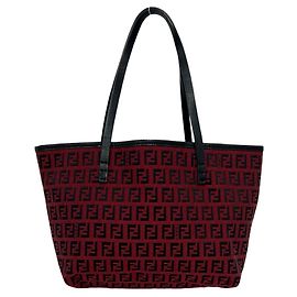 Fendi Vintage Zucchino FF Pattern Canvas Leder Tote Bag