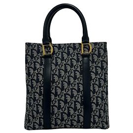 Mini borsa tote Christian Dior con motivo Trotter blu navy