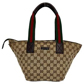 GUCCI Sherry Line GG Canvas Leather Handtasche