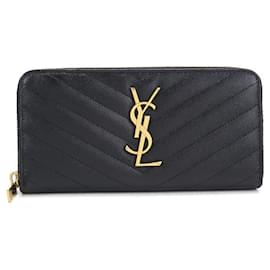Saint Laurent langes Portemonnaie aus schwarzem Kalbsleder