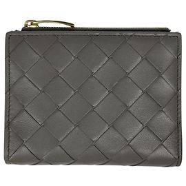 Portafoglio in pelle bi-fold Intrecciato grigio Bottega Veneta