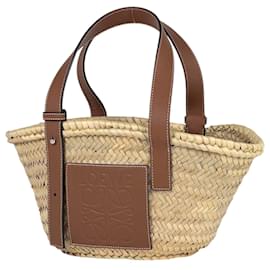 Borsa Loewe Basket in rafia e pelle marrone