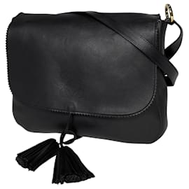 Borsa a tracolla in pelle con frange Loewe Black Anagram