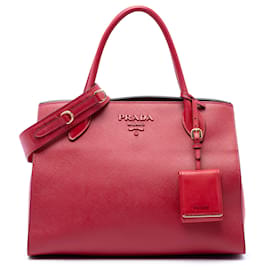 Prada Borsa Tote con manici Monochrome in pelle Saffiano rossa taglia Medium