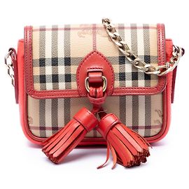 Borsa a tracolla Burberry Beige Mini Haymarket Check in tela rivestita con nappina
