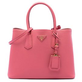 Prada Bolsa Double Satchel em Couro Saffiano Rosa Medium