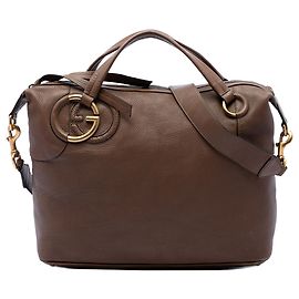 Borsa Satchel Gucci in Twill e Vitello Marrone