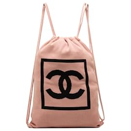 Chanel Pink CC Sport Line Jersey Rucksack mit Kordzug