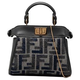 Borsa Satchel Fendi Nano Zucca Peekaboo in chenille grigio