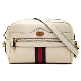 Gucci Mini Borsa a Tracolla Ophidia in Pelle di Vitello Bianca con Web