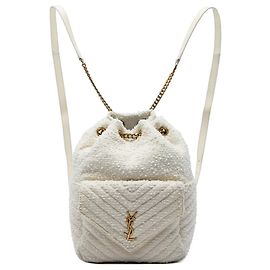 Zaino Joe Saint Laurent in tweed chevron bianco con monogramma