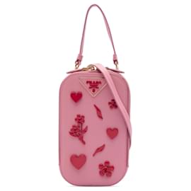 Custodia per telefono Prada in Saffiano Lux rosa decorata