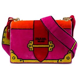 Prada Pink Velluto Ricamo Trompe L'oeil Cahier Crossbody