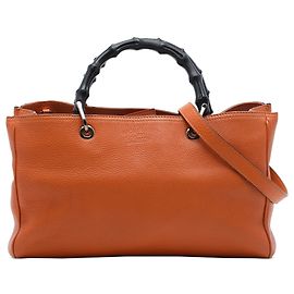 Bolso Gucci Shopper Satchel de piel de becerro naranja Medium con bambú