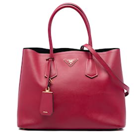 Prada Borsa Satchel Doppia Grande in Pelle Saffiano Rossa
