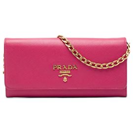 Portefeuille à chaîne Prada Pink Saffiano Lux