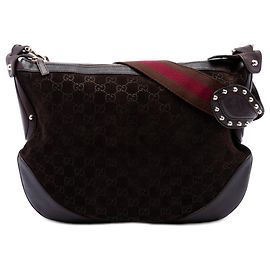 Gucci Pelham Crossbody aus braunem GG-Wildleder mit Nieten