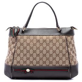 Borsa Mayfair Satchel Gucci in tela GG beige con banda Web